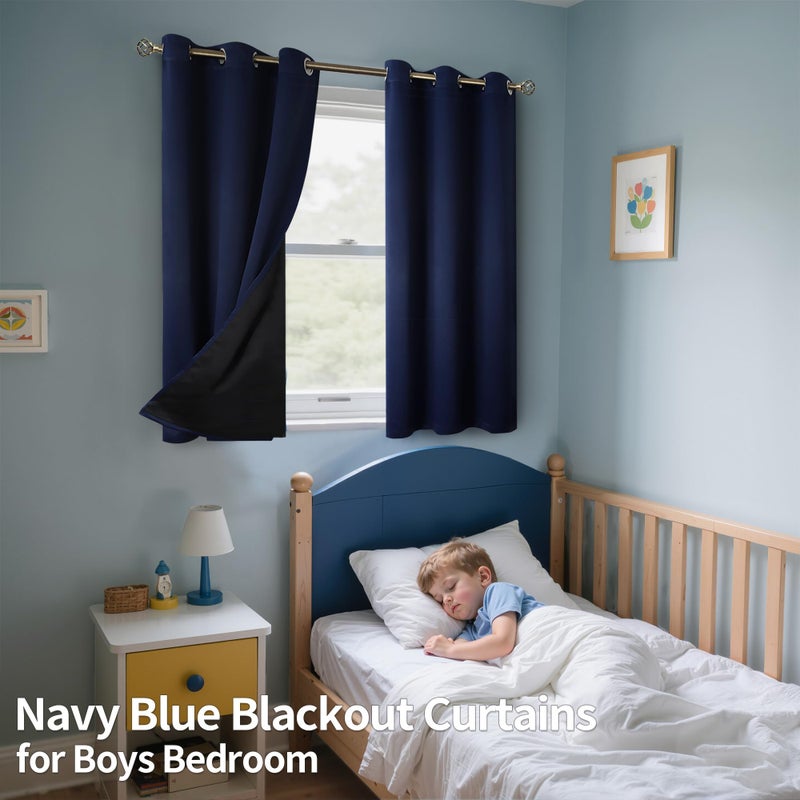 BGment Navy Blue Blackout Curtains 45 Inch Length - Boys Curtains for Bedroom Thermal Insulated Grommet Drapes for Small Window, 2 Panels, Each 42 Inch Wide - Image 2